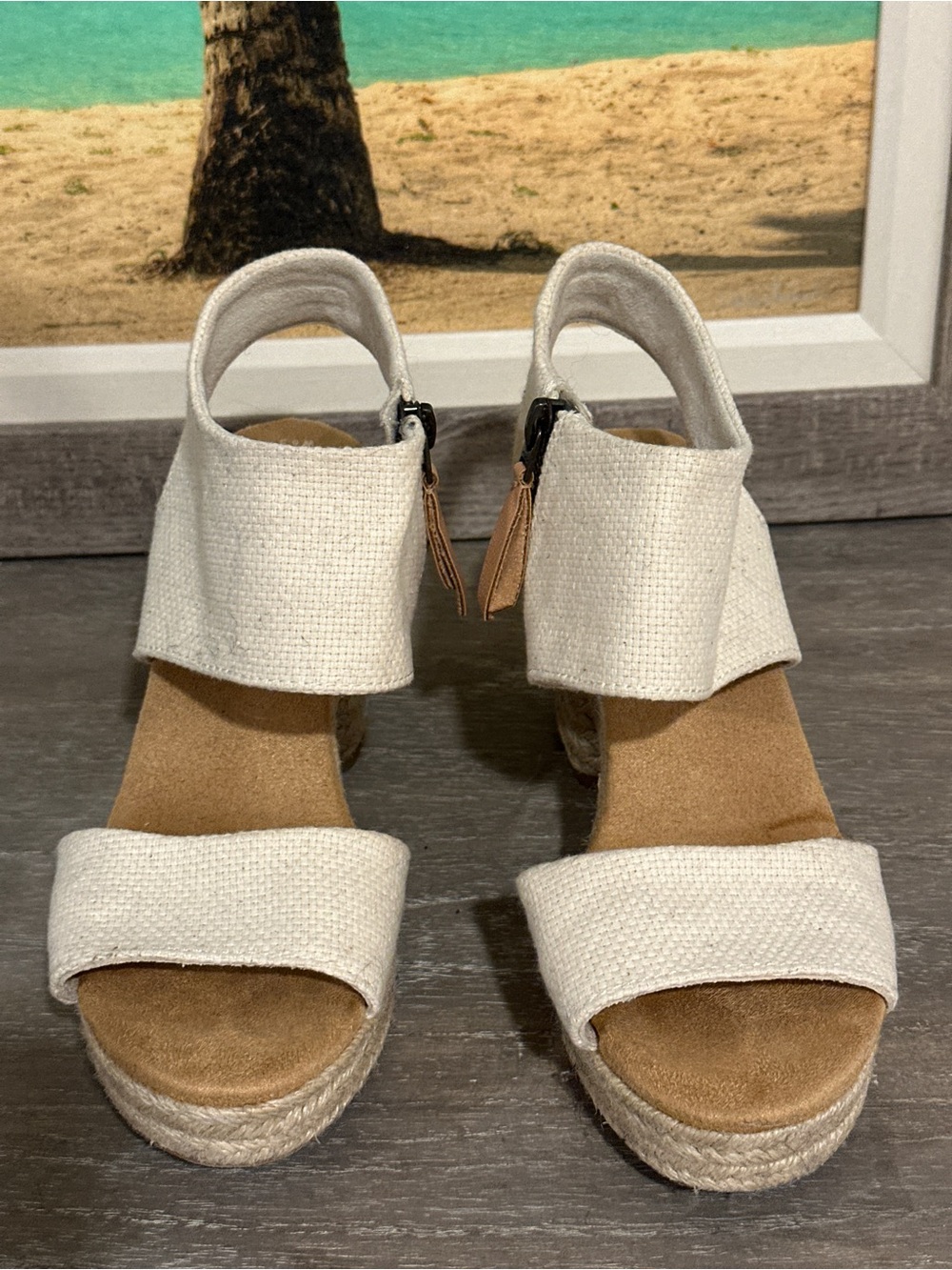 Toms White Espadrille Wedge Sandals with Back Zip